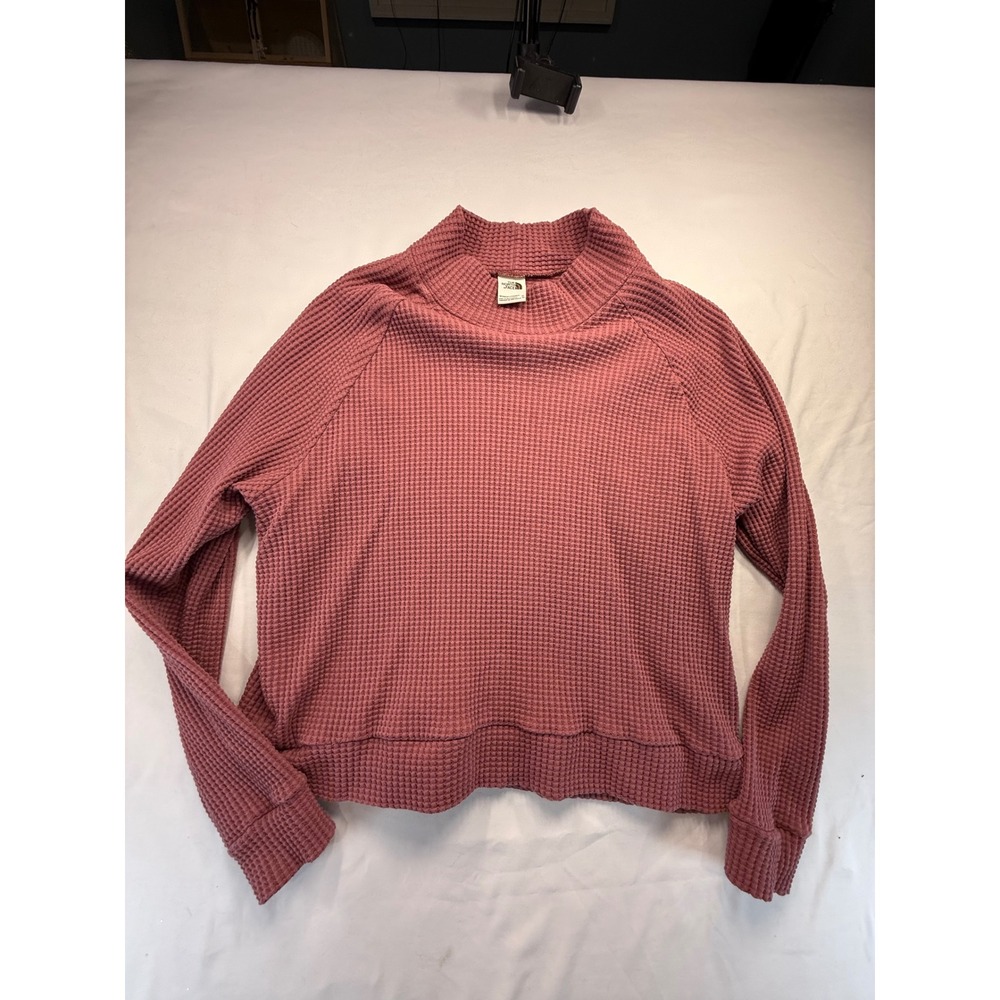 The North Face Womens XL Waffle Knit Pullover Sweater Mock Neck Pink Thermal Top